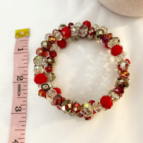Red Silver Triple Layered Wrap Bracelet Fashion Jewelry - Picture 4 of 4